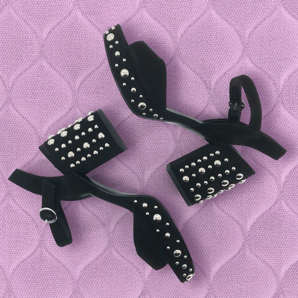❌SOLD❌NEW🌸AQUA Bells Studded Suede Ankle Strap Sandals - Picture 3 of 11
